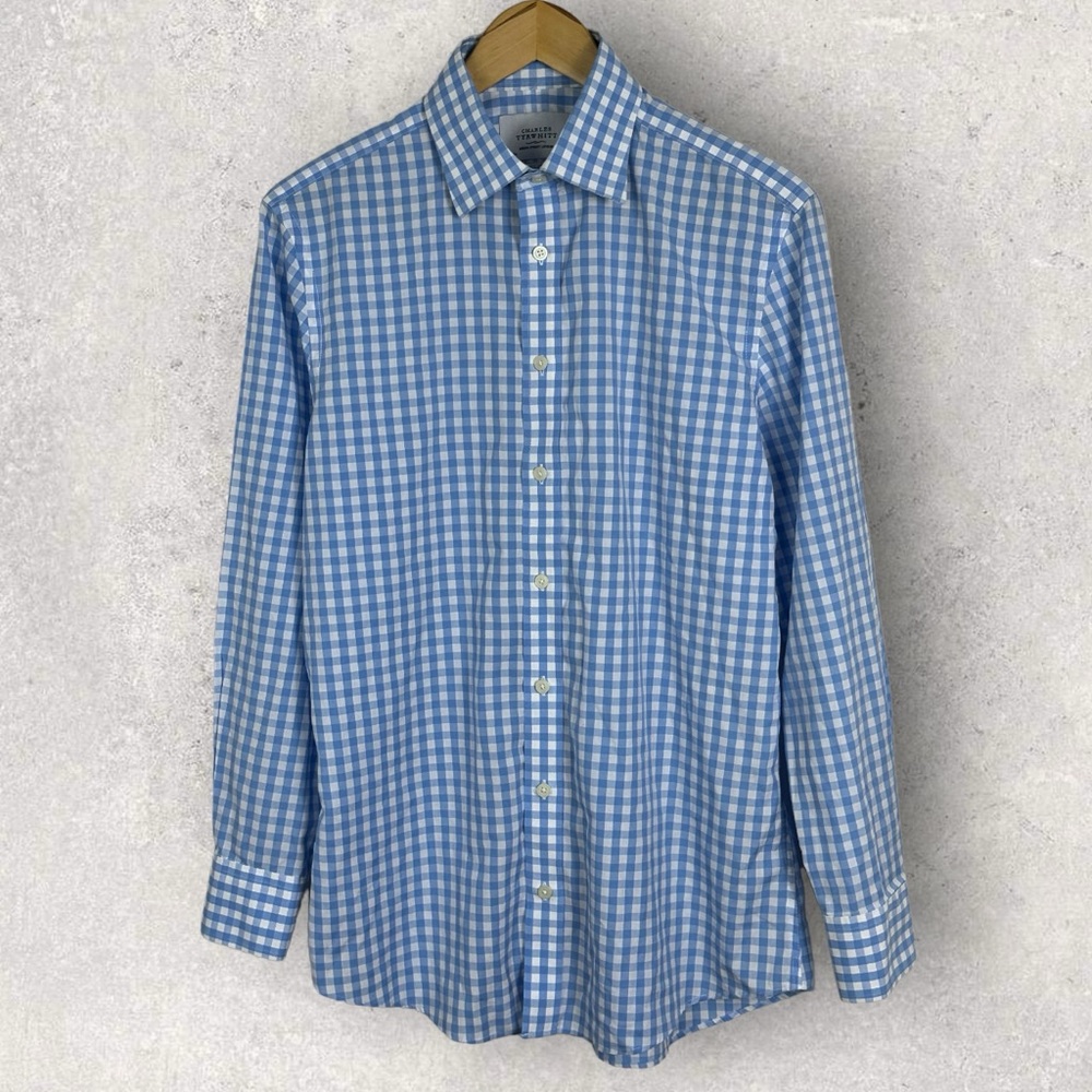 Charles Tyrwhitt Jermyn Street London Blue‎ Plaid Collared Button Up Shirt 15.5